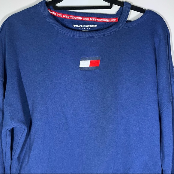 Tommy Hilfiger Sport Crew Neck Sweat Shirt Cropped Sweater with Logo Sleeves - Picture 2 of 11